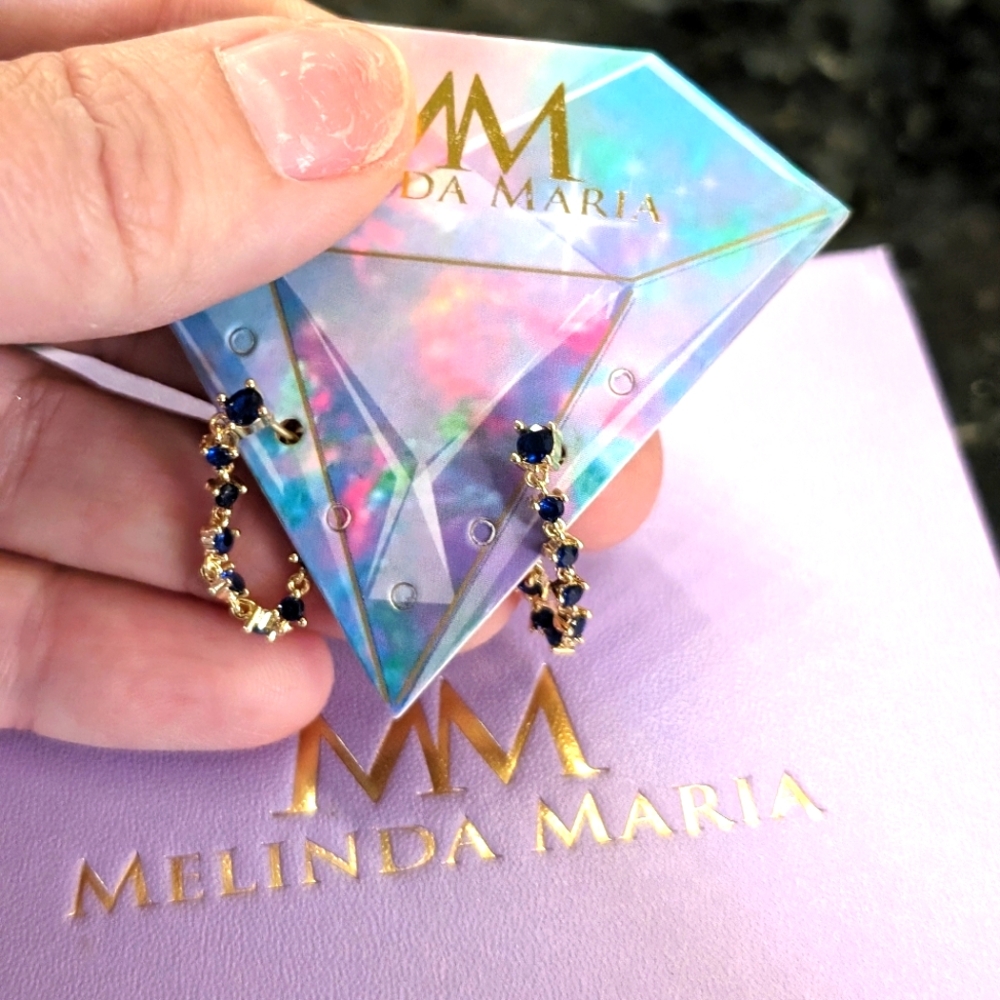 Melinda Maria Dark Blue Gemstone and Gold Soft Hoop Earrings- So Stunning!